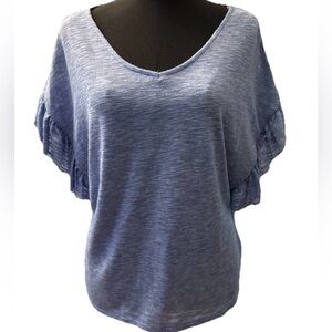 a.n.a Women’s Blue V-Neck Ruffle Sleeved Top, Size Small